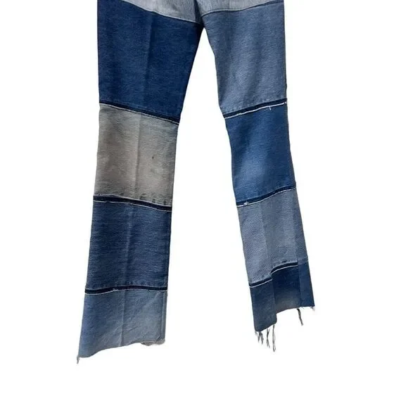 Free People Breyer And Eliot Distressed Patchwork Flare Jeans Blue Size 23